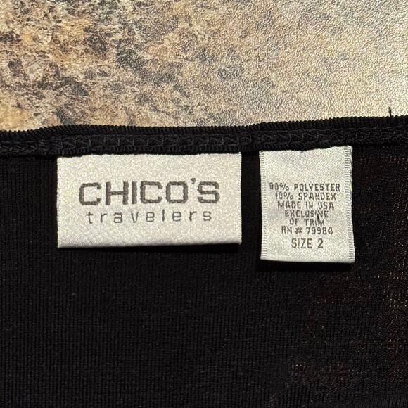 Chicos Travelers Cardigan Slinky Minimalist Academia Button Up Black 2 Large 12 - Picture 3 of 4